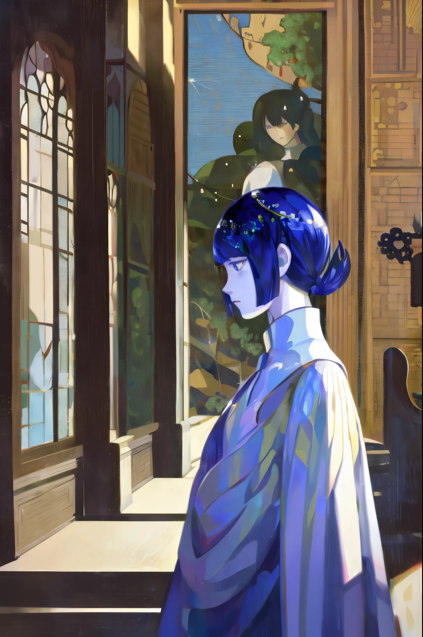 Manga artstyle, houseki no kuni, hnk, Land of the Lustrous, lotl, thin lineart, shiny hair, simple colors, simple shading, white skin, big eyes, small nose,Baroque, Light, Dark, Art