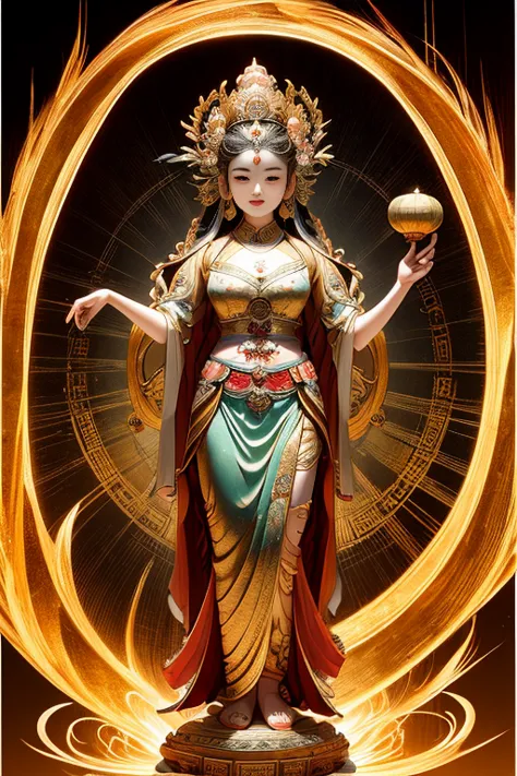 ancient chinese goddess, guanyin of the southern seas, guanyin, inspired by india, avalokiteşvara rides in phoenix，,serene expre...