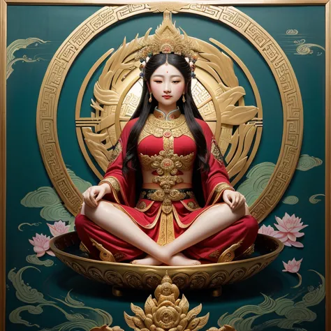 ancient chinese goddess, guanyin of the southern seas, guanyin, inspired by india, avalokiteşvara rides in phoenix，,serene expre...