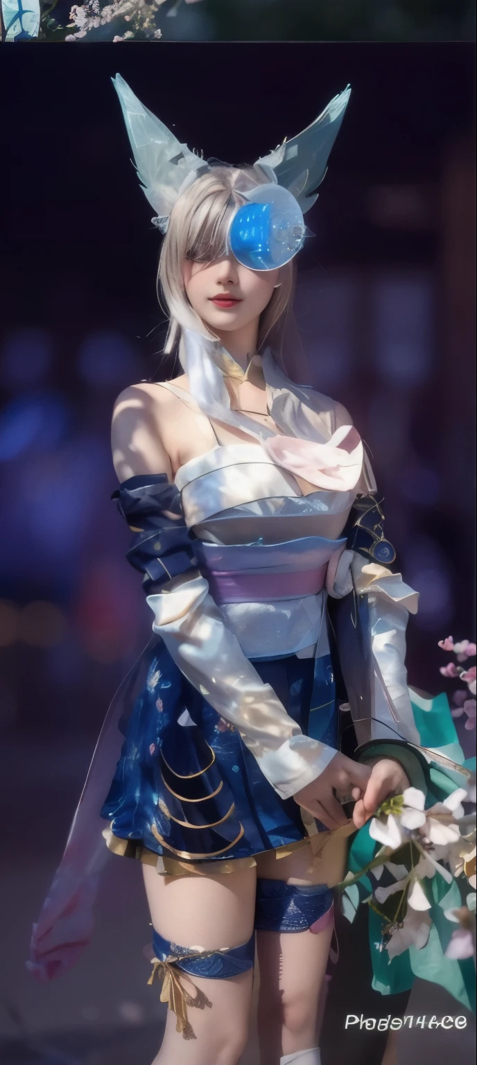 ultra high res, (photorealistic:1.4), raw photo,16K,,beautiful detailed girl, extremely detailed eyes and face, beautiful detailed eyes,light on face,cinematic lighting,1girl,looking at viewer,east asian architecture,(blurry background:1.2),cherry blossoms, lantern light, depth of field,