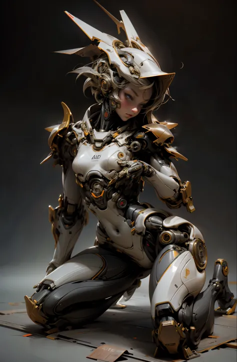 Female robot sitting on a kneeling body, Hmm, retina, masterpiece, Accurate, anatomically correct, rough skin, Super detailed, a...