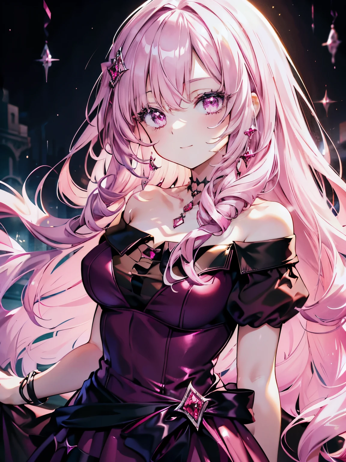 Anime girl with long pink hair and purple dress - SeaArt AI