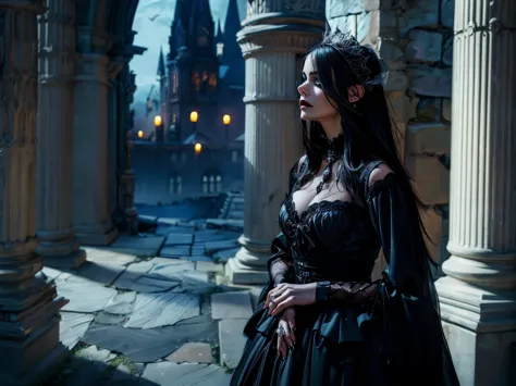 gothic aesthetic, dark and mysterious atmosphere, intricate details, detailed architecture, hauntingly beautiful characters, dra...