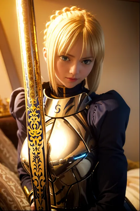  1girl,(((17 years old))),(a blond), (braided single hair bun)), (huge breast:1.5), (((armor))), ((beautiful anime eyes with fin...