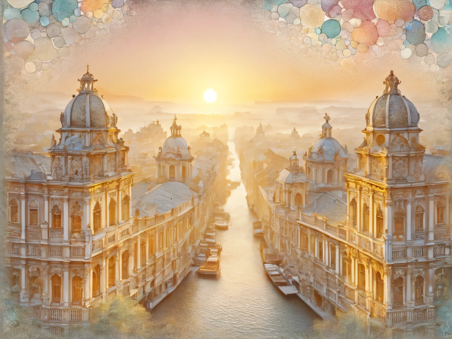 Baroque aesthetics, Baroque dawn, morning landscape, baroque morning, The Art of Drawing Dots, Small dots, Dotted shadows, small touches, filling with fractals, High detail, More small details, A high resolution, play of colors and shadows, romantic palette, baroque background made of fractals, High resolution 32K, A high resolution