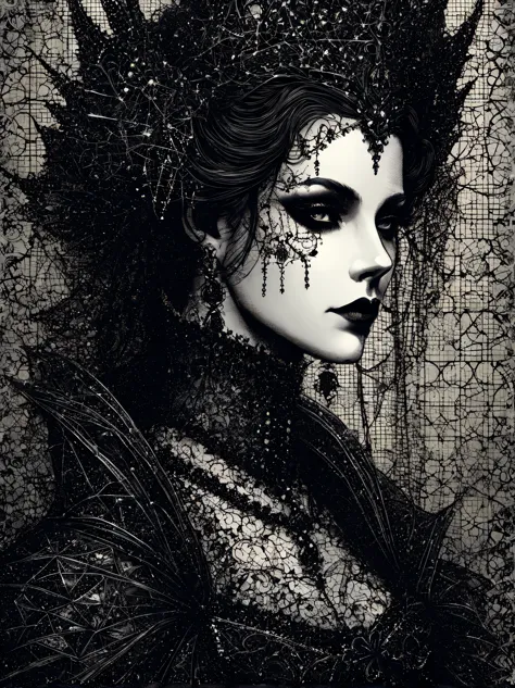 gothic aesthetics, Portrait of a Gothic Queen, The Art of Drawing Dots, Small dots, Dotted shadows, small touches, filling with ...