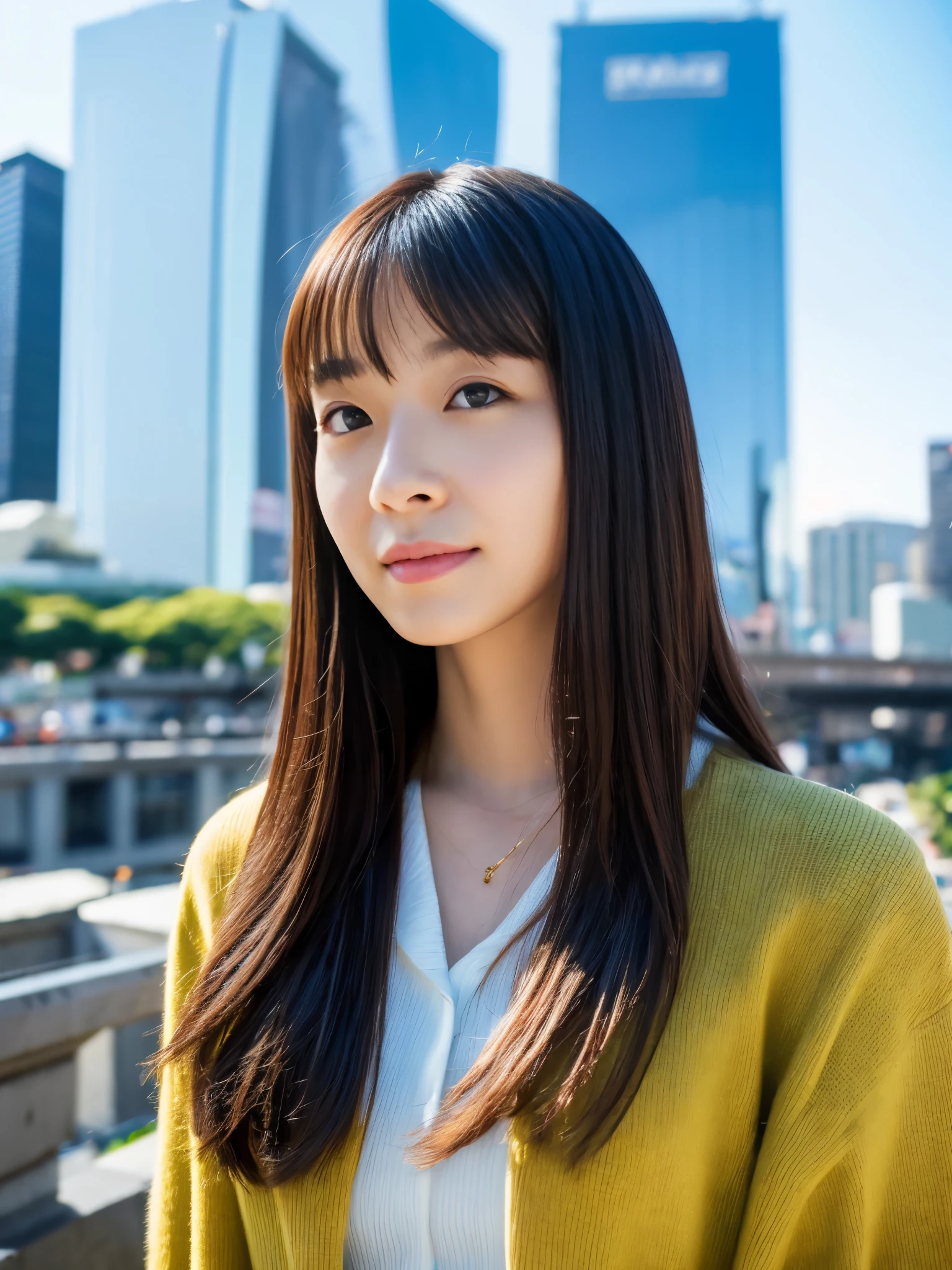 Photoreal, 8K full-length portrait, Beautiful woman, attractive look, Clear system, 18-year-old, Tokyo, 2024, spring, Shibuya in the background