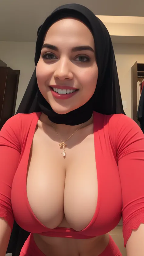 58 years Old, Hijab Indonesian mature woman, Big Tits : 96.9, Gamis, Breast  about To burst out - SeaArt AI