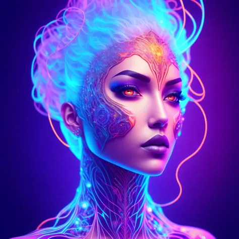 a digital painting of a woman's full body, intricate neon circuit pattern, low poly outlines, avatar image, brandon woelfel, neu...