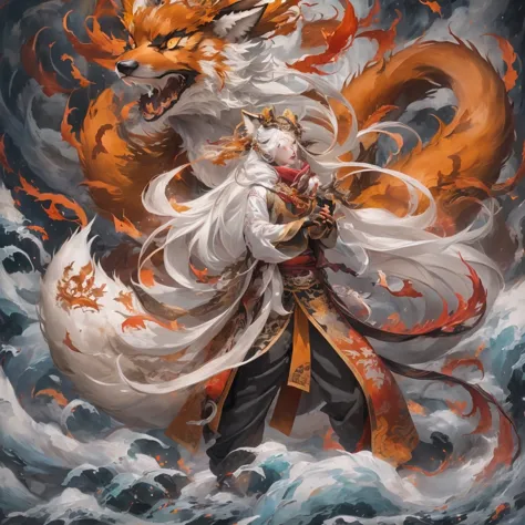 Nine-tailed fox 32k，red and white仙魔界, Chance encounter with Liu Hanshu, He saw his old self in him, Decided to accept him as a d...