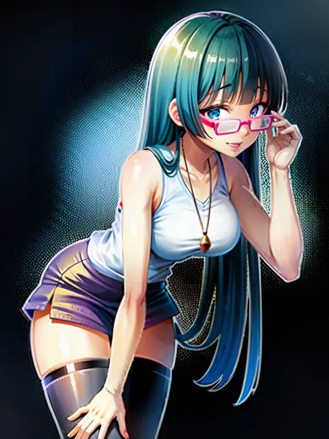 one wearing glasses、drawing of woman in skirt,  anime style