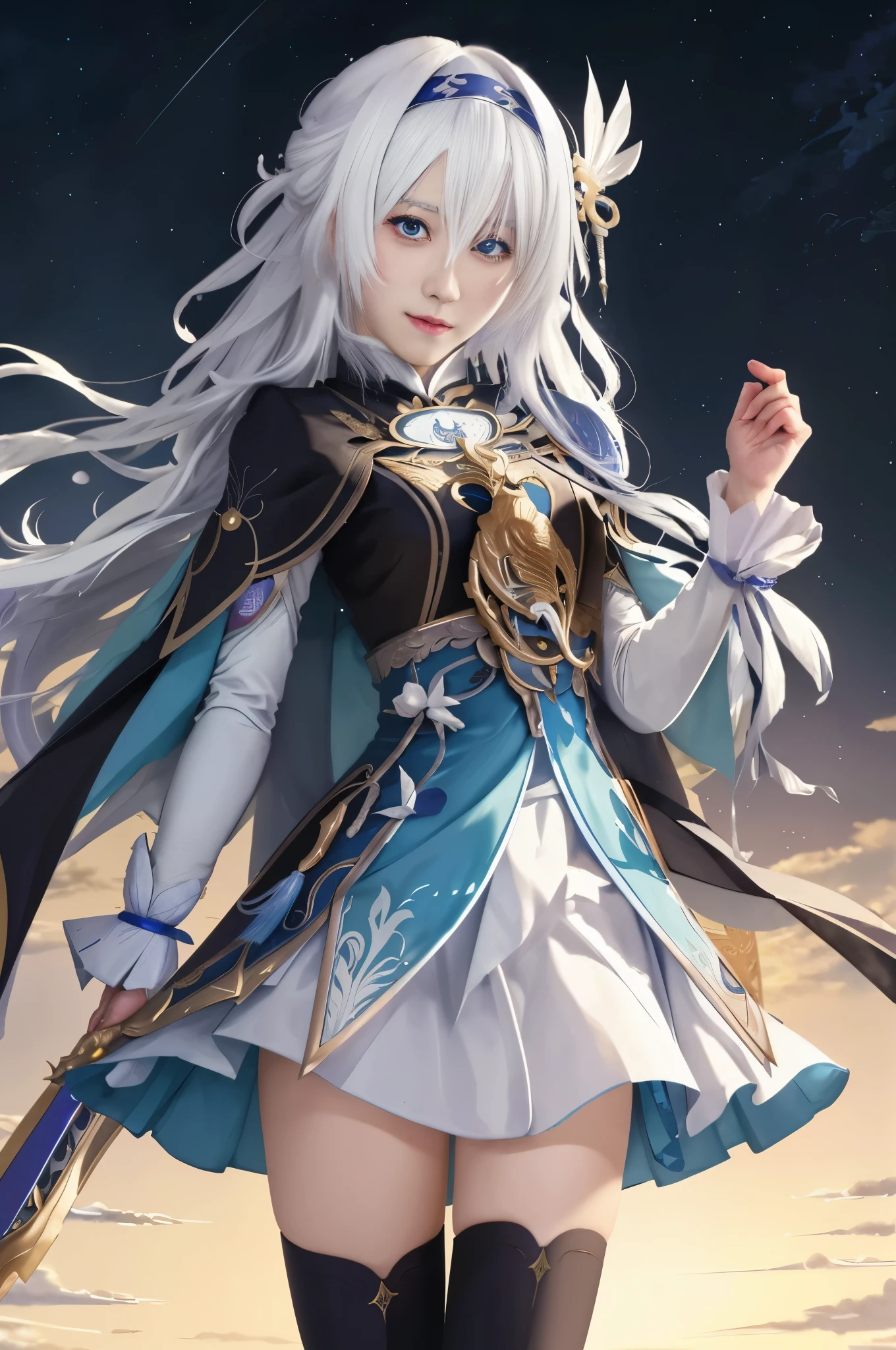 Close-up of a man with white hair and a sword, White-haired God, keqing from Genshin impact, ayaka Genshin impact, Beautiful celestial mage, Zodiac Girl Knight Portrait, shadow poetry style, Cute anime waifu wearing beautiful clothes, Genshin, perfect white haired girl, Detailed anime character art, Detailed key animation art, Astrie Lohne