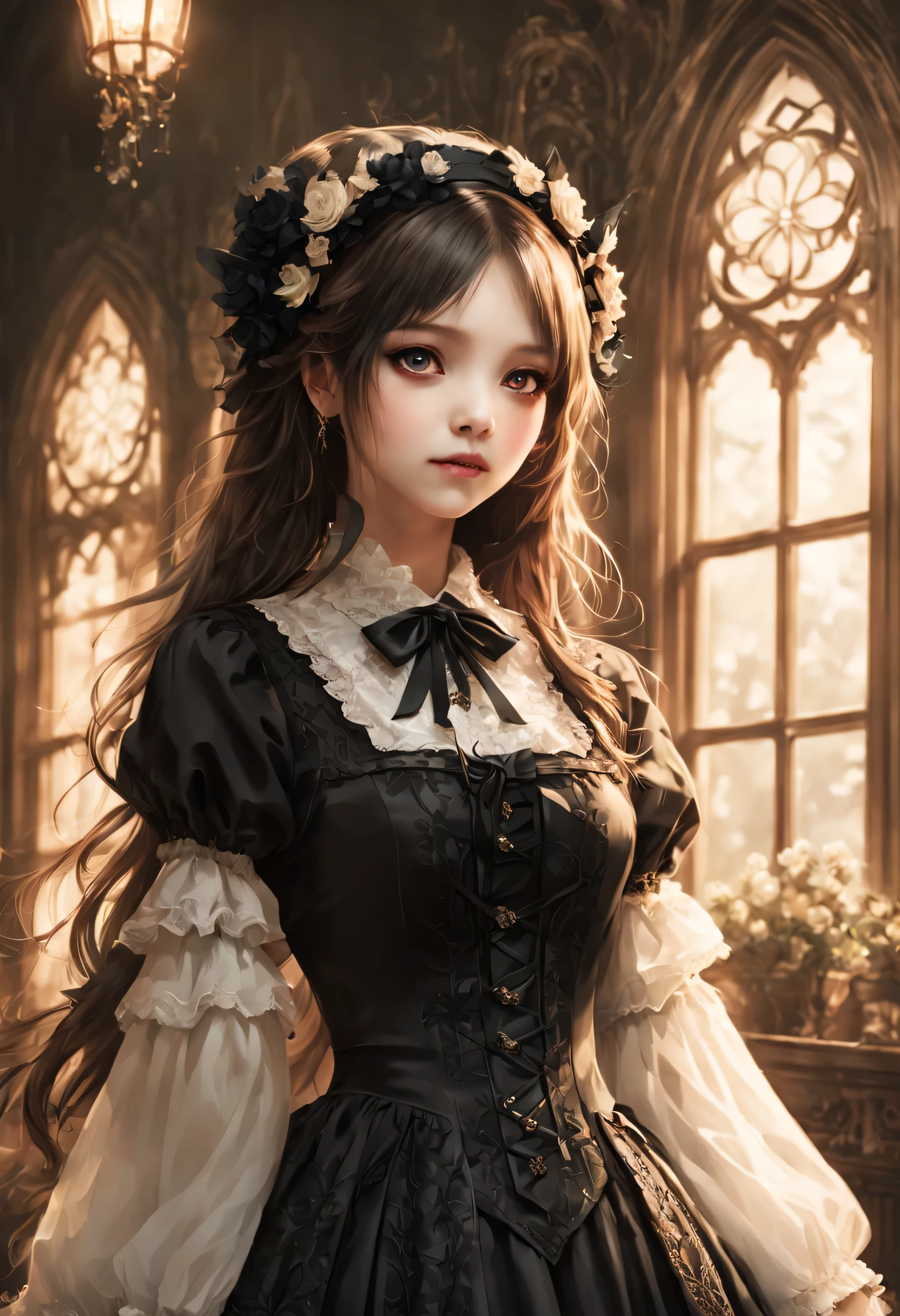 Gothic horror masterpiece,((Beautiful girl standing:Gothic Lolita:12 years old:Temporary:beautiful girl:cute:adorable)),gothic house,look back,black and white,そのadorable少女の正体は家族を皆殺しにする殺人鬼です,Famous events made into movies,scary but beautiful,Gothic Beauty,expressing beautiful madness,Shrouded in mystery,美しいgothic houseに惨劇を予感させる暗雲を配置する,can&#39;don&#39;t believe her&#39;The culprit is.,be familiar with,Use red as an accent color,race,embroidery,detailed pattern,rendering,Designer House,luxury house,nice,quiet,beautiful light and shadow,gothic room