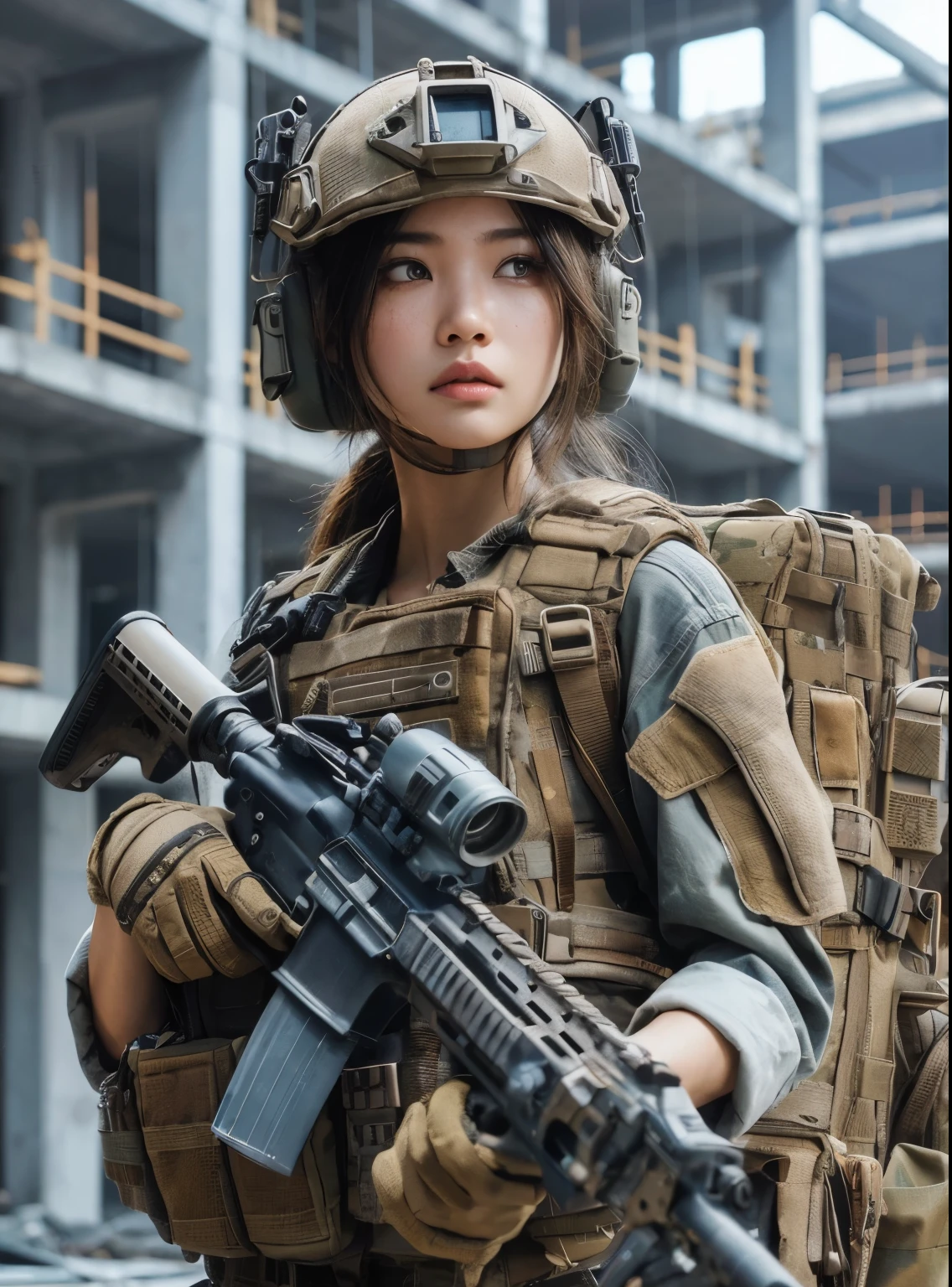 Japanese women in the US military、Holding an automatic rifle and ...