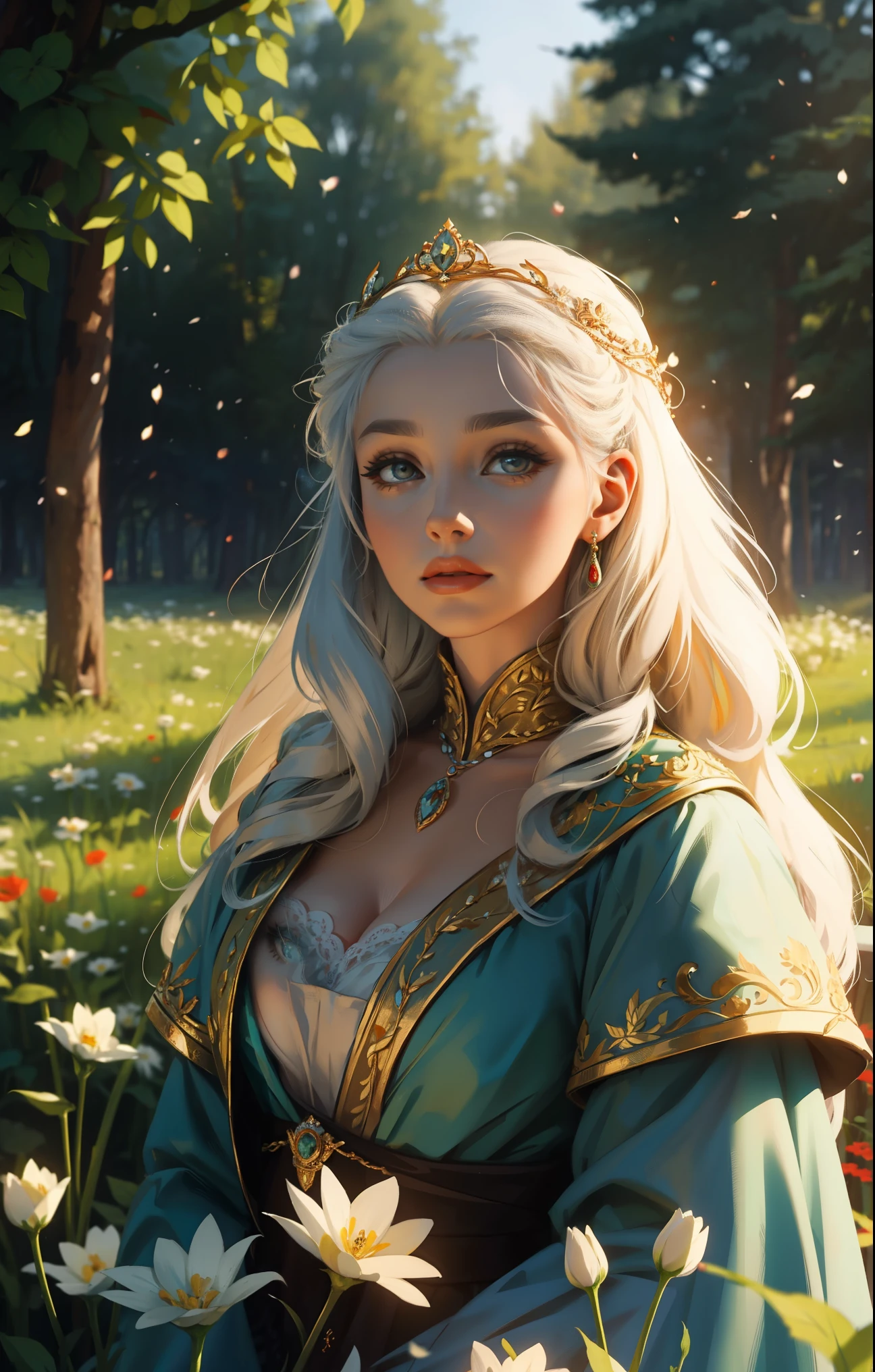 วัยกลางคน, เครือจักรภพโปแลนด์-ลิทัวเนีย, ดอกไม้, ป่า, ศตวรรษที่ 16, ผู้หญิงสวยผมยาวสีขาว, ใบหน้าที่คล้ายกับ Daenerys ในชุดเจ้าชายของราชินี