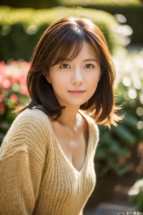 portrait, 8k, high quality, realistic photo images, 39 years old, japanese woman, clear,sexy, wearing a knitted sweater,reproduc...