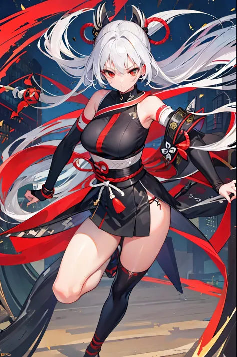 ​masterpiece、top-quality、The ultra -The high-definition、1 girl in、Kuichi、Female ninja、attire（Black / Red）、ninjartist 、ninjartist...