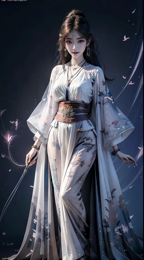 hanfu, ((knee shot)), 8k, masterpiece, original photo, best quality, detail:1.2), ((Shot at random angles)), lifelike, Extremely...