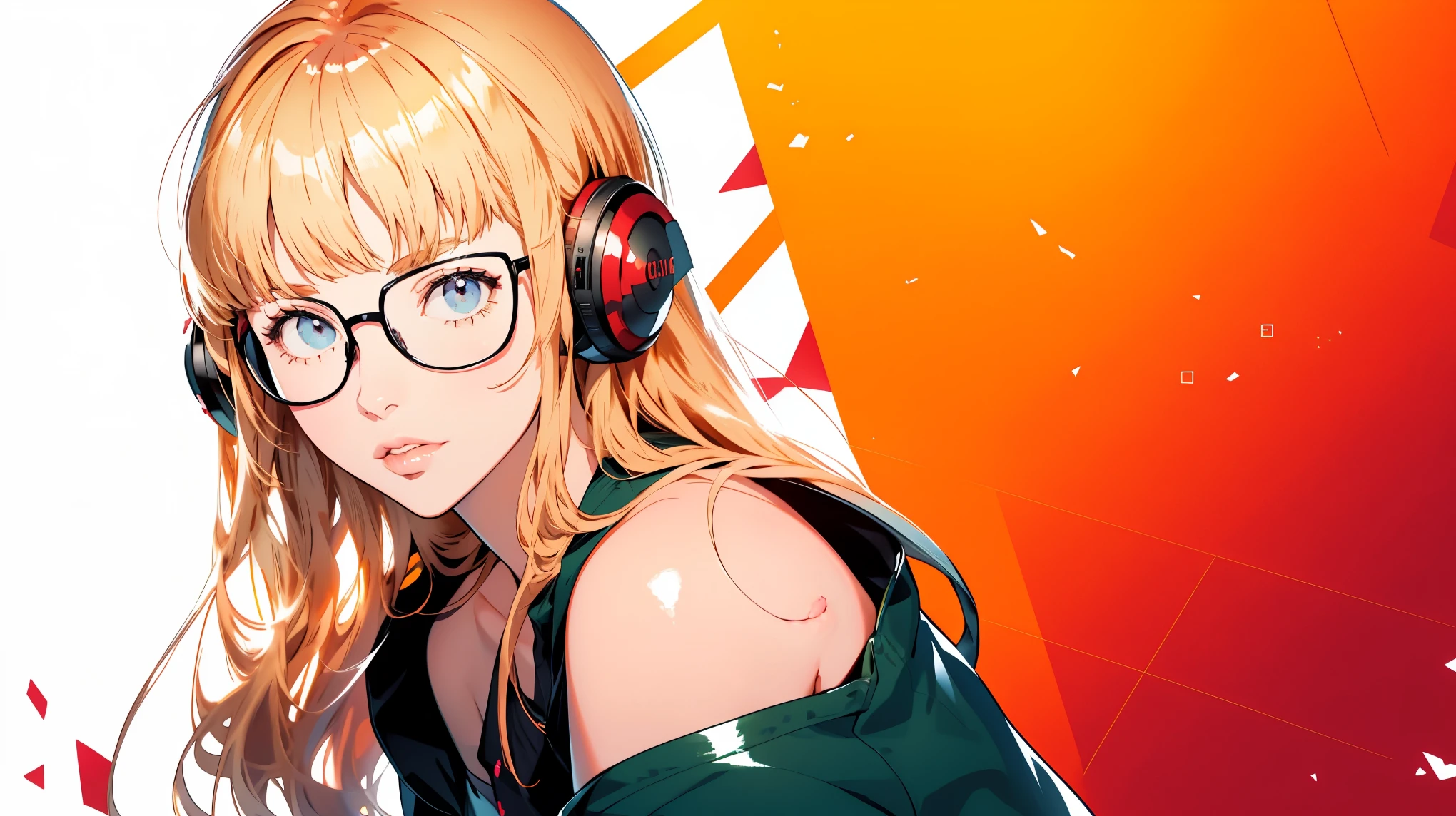 masutepiece, Best Quality, hight resolution, 1girl in, futaba sakura, Blunt bangs, eye glassesの,purple eyes , Ahoge,orange color hair、  eye glassesの, headphones,  bura, Jacket, off shoulders, Fur trim, fur-trimmed jacket, Green jacket, Shorts, ,the golden hour,A smile that showed teeth、1black cat、tea shop、On the counter、Coffee、futaba sakura、Purple eyes、orange color hair、eye glasses、,​masterpiece、top-quality、Official art、illustratio、ligne claire、(Cool_Color)、perfect-composition、focal、acurate, Anatomically correct、 、hight resolution, Beautiful detailed glow, masutepiece*Portrait, 3D Face, Realistic, (masutepiece: 1.3), (max resolution: 1.2), (Ultra HDTV: 1.2), cinematric light, 8K resolution, phi ,​masterpiece、top-quality、Ultra Detail、(((shiny lips: 1.4)))Beautiful face, acurate, Anatomically correct, phiAlways detailed face and skin texture, Detailed eyes, Double eyelids, tThin eyebrows、 pale skin, Lustrous skin all over the body, Perfect face,Always detailed face and skin texture, Detailed eyes, Double eyelids, Thin eyebrows,Natural cheeks, Glossy skin, Fair skin: 1.2, (Glossy lips: 1.4), (((最高にbeautiful a girl)))、(((beautiful a girl)))、（little blush）、（Beautiful face）、
Delicate and beautiful hair, Delicate and beautiful eyes and face, (Beautiful gorgeous cute western woman:1.3),)(((Very Beautiful face))))(((long lashes))))(((Circular twinkling eyes)))(((Glossy and glossy lips)))
(((Cheeks with a slight reddish tinge:0.8)))(((Neat and straight nose bridge)))、(((Cowboy Shot)))crouching cowgirl,