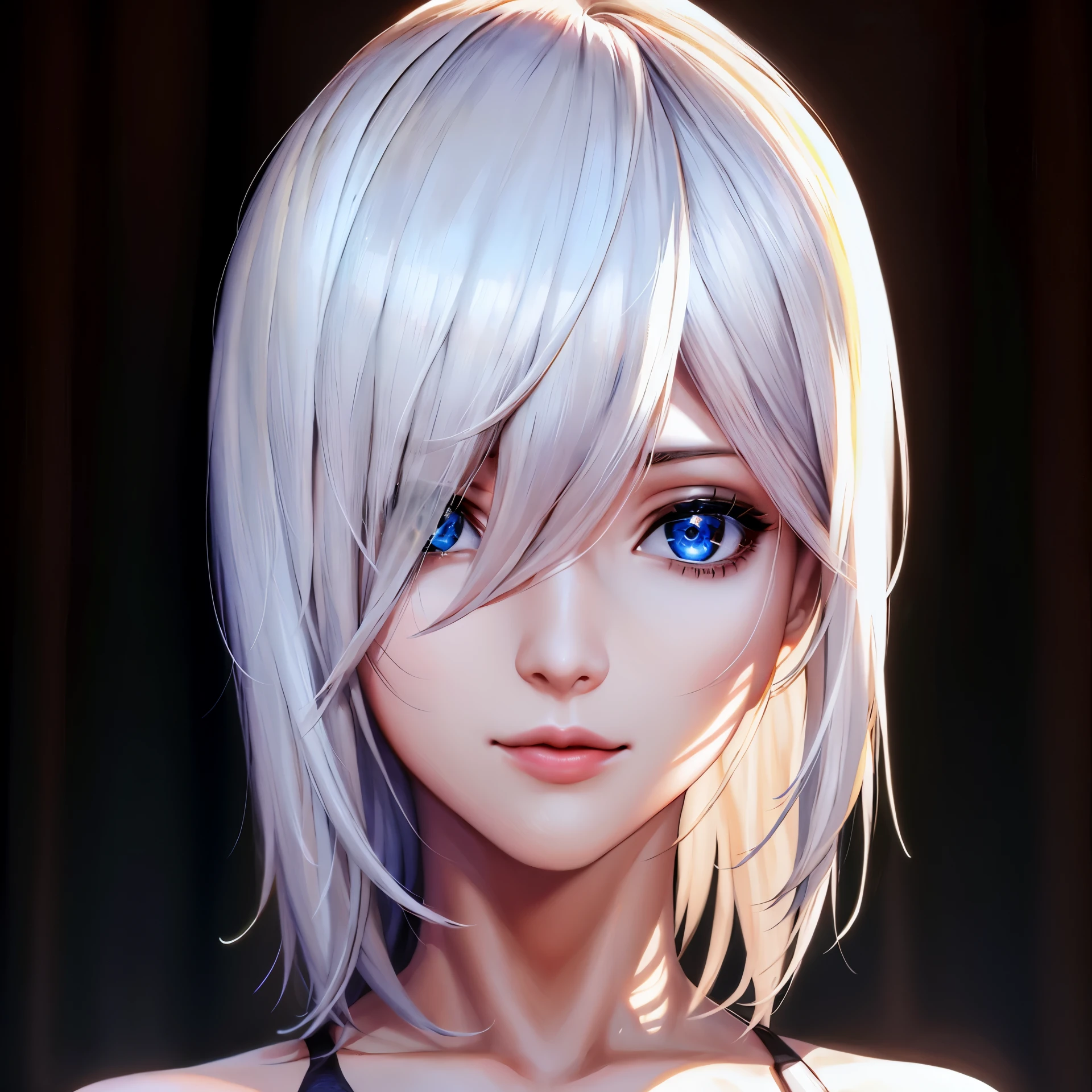 close-up de uma mulher com cabelos grisalhos e sufocada,  com cabelos grisalhos, tifa lockhart com cabelo branco, photorealistic rendering of anime girl, perfect cabelos brancos girl, cabelos brancos, jovem anime realista, Impressionante retrato de rosto de anime,  com cabelo branco curto, Cabelo branco, retrato detalhado de garota anime, arte cg de anime suave, anime 3d realista