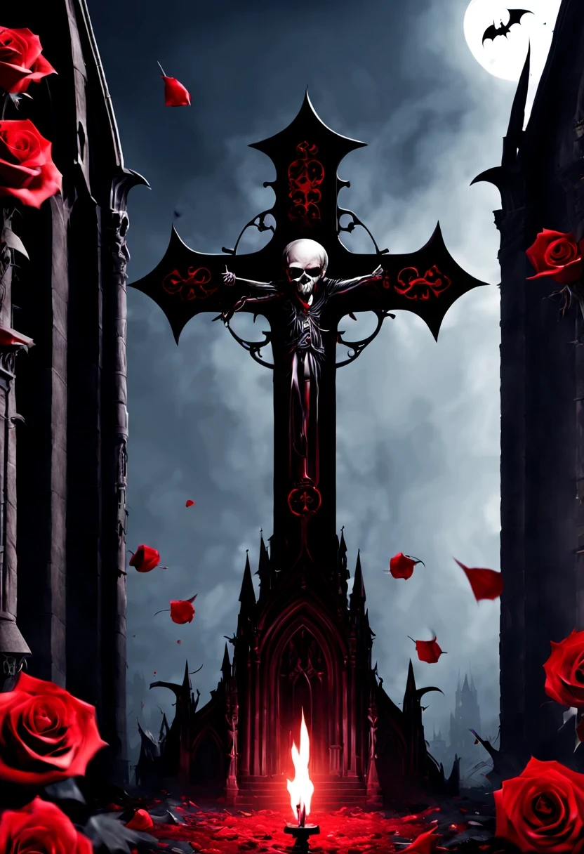 （Messenger from hell：1.4），cross，one个巨大的吸Blood鬼，View of sickle from below，hell，magma，flame，（紫色flame：1.3），There is fresh Blood on the ground，Blood pool，dripping Blood，Gothic aesthetics，one、Rose、castle、cross、Blood、churchyard，gothic style的神秘、solemn and profound，gothic style，gothic style蕾丝的衣服、象征浪漫的Rose、grave、吸Blood鬼、witch、ruins、gothic cathedral，Gothic symbols series