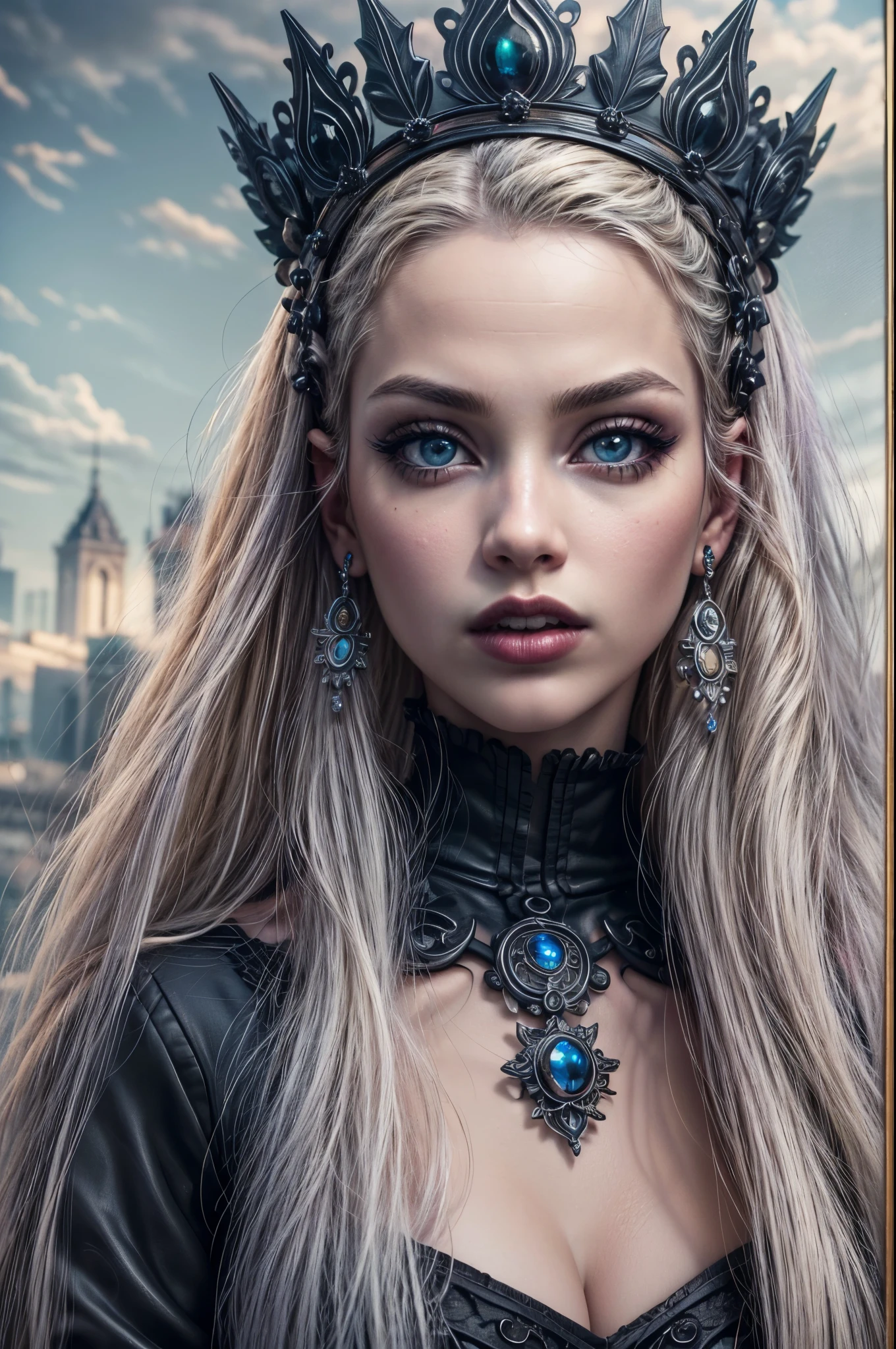 a goth picture of Barbie as a gothic queen (best details, Masterpiece, best quality :1.5), ultra detailed face (best details, Masterpiece, best quality :1.5), ultra feminine (best details, Masterpiece, best quality :1.5), wearing latex black mini dress, black stockings, pink high heels, long braided hair, hair pulled back, blond hair, dynamic goth background (best details, Masterpiece, best quality :1.5), ultra best realistic pictures , best details, best quality, 16k, [ultra detailed], masterpiece, best quality, (extremely detailed), ultra wide shot, photorealism, depth of field, hyper realistic painting