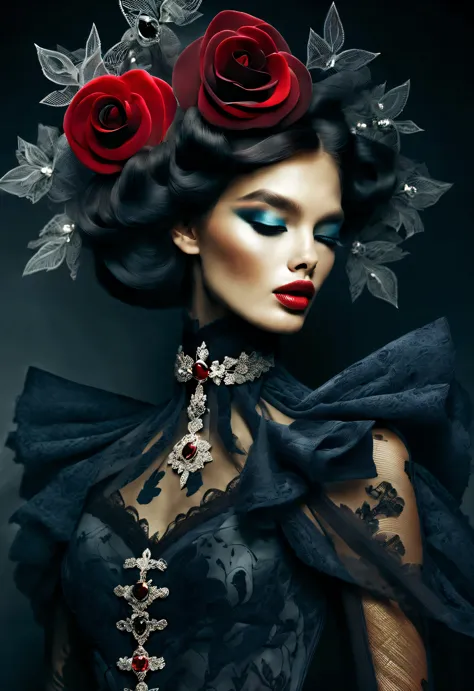 gothic art style,  （Paris fashion show），Beautiful and detailed，Alberto Seviso style, beautiful details，，beautiful model，，Dream，U...