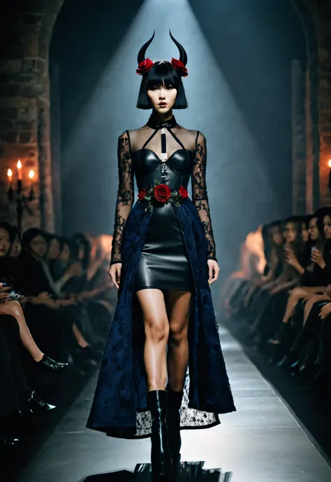 Gothic art gorgeous dress，（international fashion week fashion show performance），beautiful model，，Dream，Use the Glow Photography ...