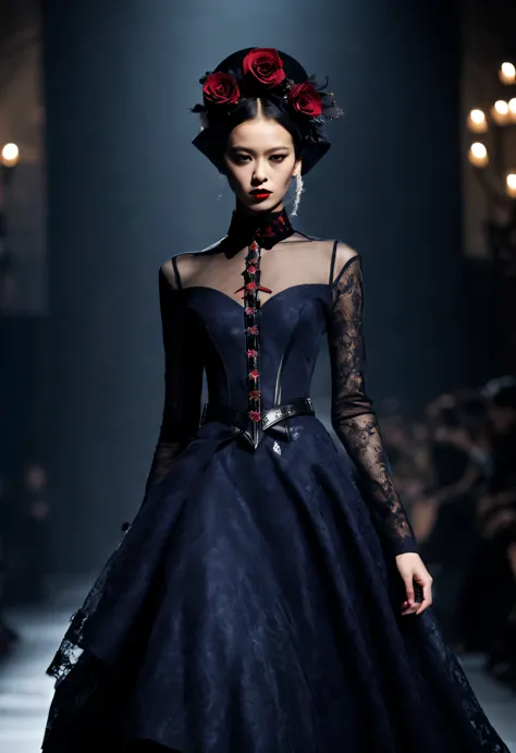 Gothic art gorgeous dress，（international fashion week fashion show performance），beautiful model，，Dream，Use the Glow Photography ...