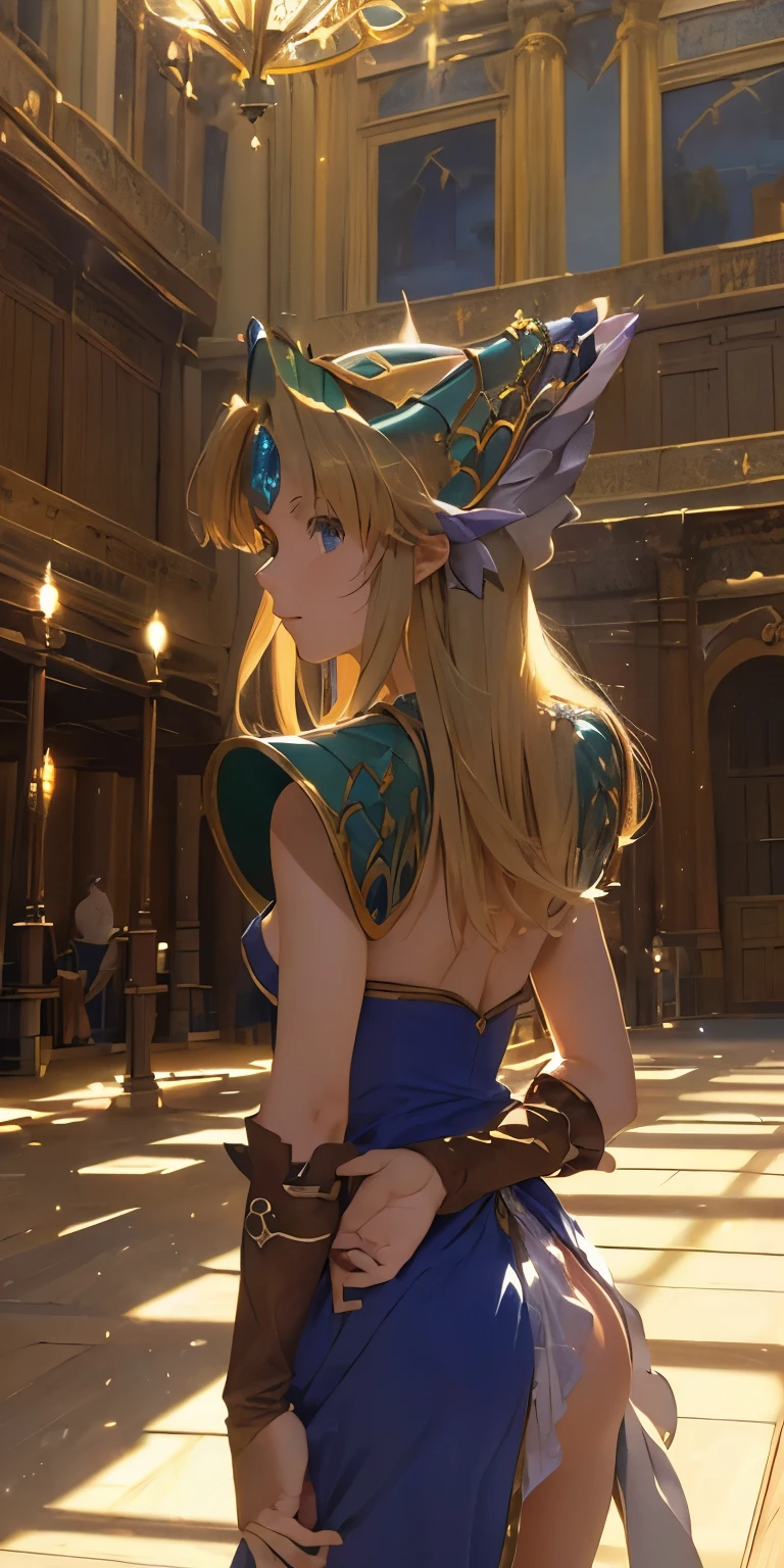 (masterpiece, best quality:1.3), Riesz, Seiken Densetsu 3, 1 girl, (cowboy shot:1.3), (cinematic lighting, Inside Of Medieval Royal Palace Background Scenery:1.3),