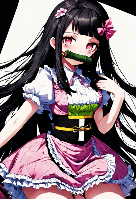 Nezuko Kamado, anime girl in maid outfit, estilo de arte anime moe, vestido de empregada, de vestido, vestindo uniforme de empregada, visual de anime de uma linda garota, waifu de anime fofo em um lindo vestido