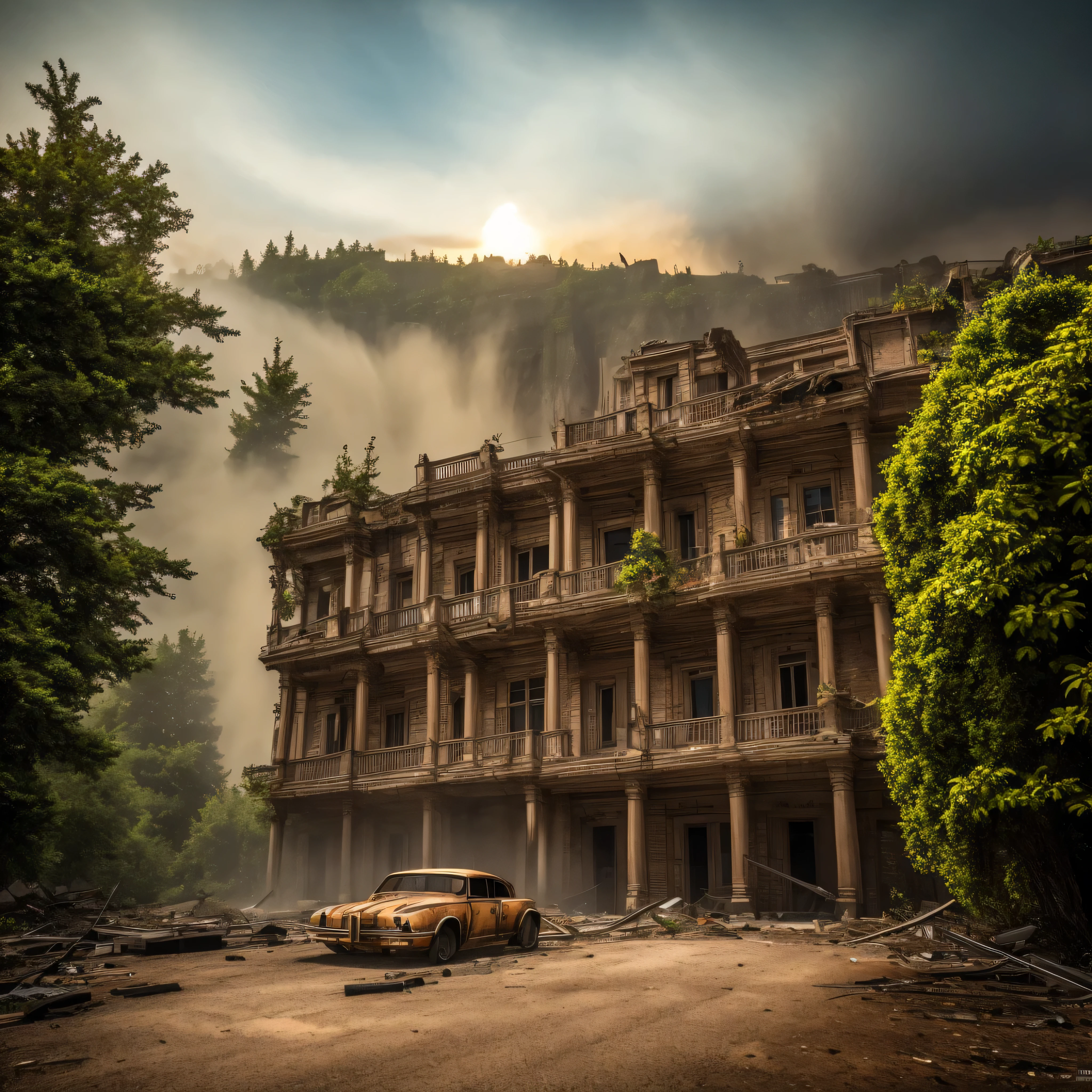 "Abandoned City, post-apocalyptic, desolate, crumbling architecture, overgrown with plants, eerie atmosphere, abandoned vehicles, hauntingly beautiful, dramatic lighting, rusted metal, decaying buildings, nature reclaiming the urban landscape." The consequences of a big war, heroic battle scene, epic battle scene, Siege ultra_high-def ultra_Photo-realistic optimal ultra_high-quality opengl-shaders ultra_high-details accurate reflex ultra_high-res perfection volumetric lightning improved Octane_rendues UHD XT3 DSLR HDR 3dcg analogiques extatiques symmetrical onyx rubis summon floraison invoque viceroy magic incandescente creature CGSCOSITY butterfly Cristallines Monarch wings sundrop flash blow glow opale straight chrome flat lava bands population Tourmaline plasma "Niagara Falls" hearth glass mirror monster Fire Blast Flame saturate luminescence backlight shadow Chef-D&#39 tattoo Bruce_Weber sex naked nsfw varied multi etc. --v 6 --s 1000 --c 20 --q5 --chaos 100