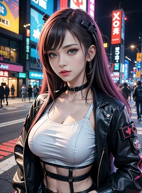 sfw, masterpiece, best quality, 2 cyberpunk girls standing together taking selfie portrait, ((((Harajuku-inspired cyberpunk clot...