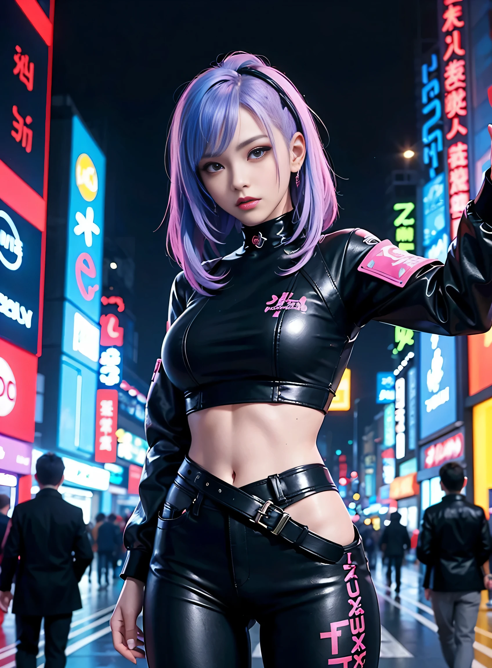 sfw, masterpiece, best quality, 2 cyberpunk girls standing together taking selfie portrait, ((((Harajuku-inspired cyberpunk clothing)))), bold colors and patterns, eye-catching accessories, trendy and innovative hairstyle))), dazzling Cyberpunk cityscape, skyscrapers, glowing neon signs, LED lights, anime illustration, detailed skin texture, detailed cloth texture, beautiful detailed face, intricate details, ultra detailed, cinematic lighting, strong contrast, wearing bra,((skinny waist)), young asian girl, ((big breasted)),