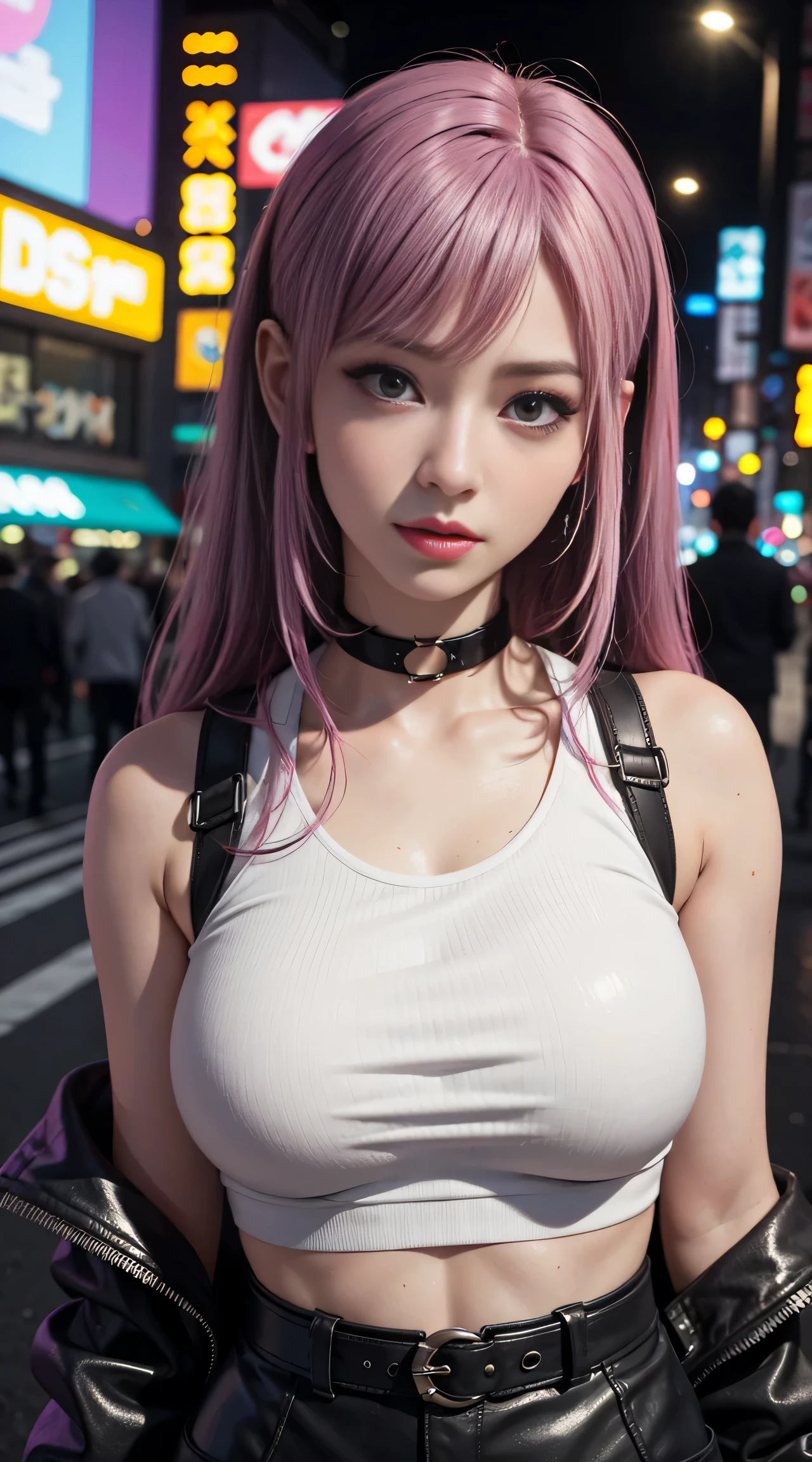 sfw, masterpiece, best quality, ((2 cyberpunk girls standing together taking selfie portrait)), ((((Harajuku-inspired cyberpunk clothing)))), bold colors and patterns, eye-catching accessories, trendy and innovative hairstyle))), dazzling Cyberpunk cityscape, skyscrapers, glowing neon signs, LED lights, anime illustration, detailed skin texture, detailed cloth texture, beautiful detailed face, intricate details, ultra detailed, cinematic lighting, strong contrast, wearing bra,((skinny waist)), young asian girl, ((big breasted)),