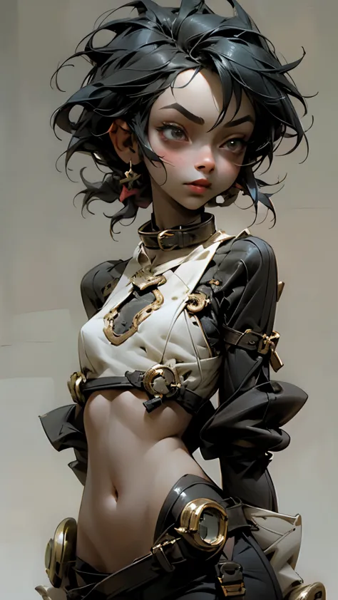 1 cute dragon race girl (18yearso), (dark skin:1.1), mechanical body, dark eyes, upper body, slim waist, natural small breast, s...