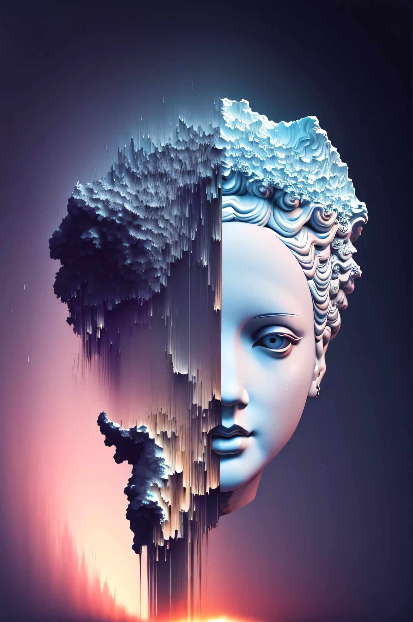 pixel classification, a very beautiful girl emerged into an eternal stream of eternal data flowing through an infinite loop of light scattering in the world of chaotic wavy optical illusions, Mundo Exterior Celestial, acesso, hdr, dramatic light, ARTE DIGITAL, redshift rendering, ray traced image, behance hd