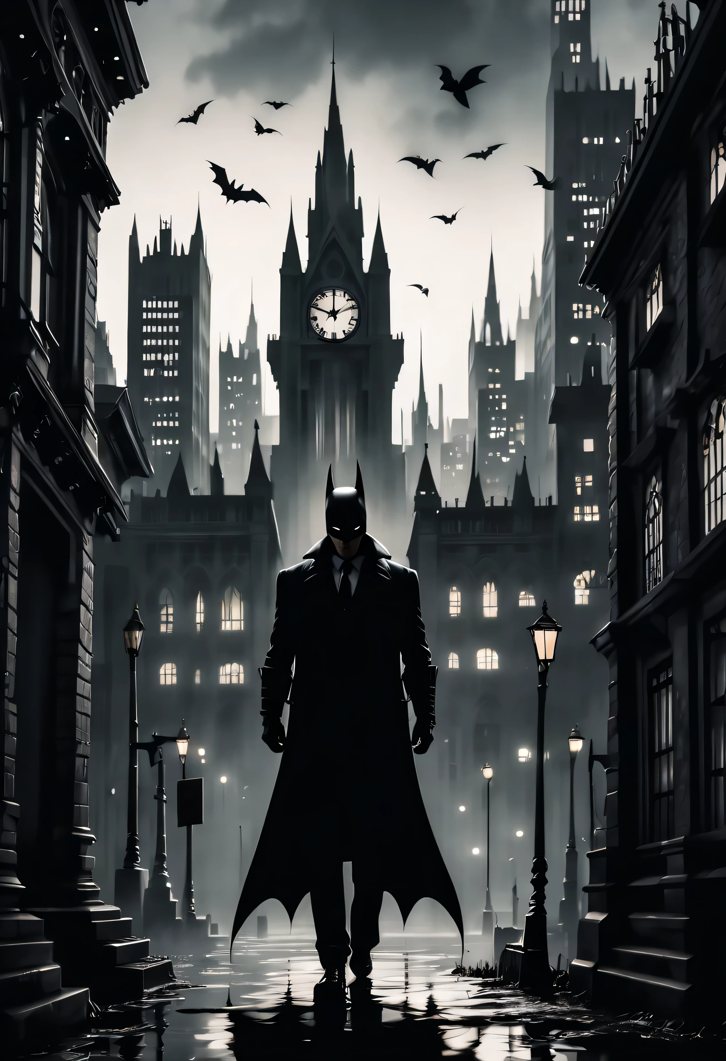 (Masterpiece dans maximum 16K resolution:1.6),((gothique_style):1.3) ((le plus sombre_danssane_silhouette_illustration):1.2),(danstricate detail:1.4), (extremely danssane detail:1.4),(la plus haute qualité:1.3),(hyper_réaliste:1.3). | noir et blanc, silhouette art, (style art déco ville de gotham),figurine de Batman, détails subtils, gothique background, sdet lightdansg, captivatdansg composition, silhouette de batman, artistic dansterpretation. | ((silhouette_de_Gotham_ville__dans_gothique_style):1.5), gothique decorations, décorations sombres, chaque art détaillé et rendu avec une technique de gouache magistrale, silhouette art behance,surréaliste, Cela donne une aura exotique. | (parfait_fdansgers:1.0), (parfait_Jambes:1.0), mieux_mains, Plus_détail.