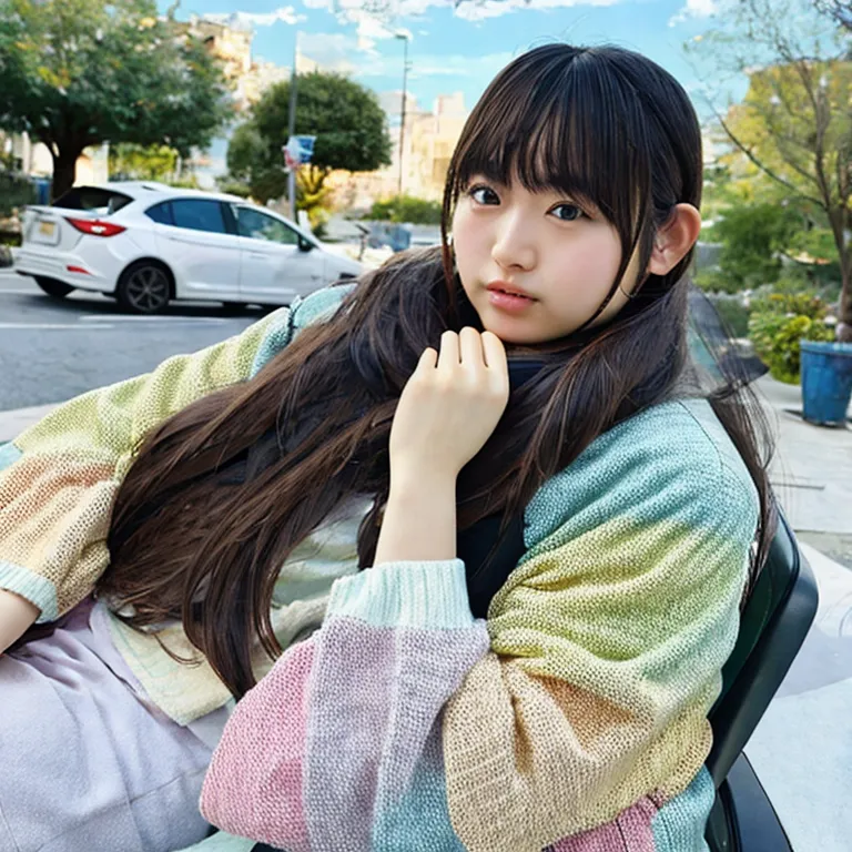 (best quality and best aesthetic) and (photorealistic:1.4) and (Realistic:1.4) and Detailed Skin Textures and detailed skin pores and high skin detail, Detailed facial features,blunt bangs,Outdoors, public places, 1girl, solo, arisa
