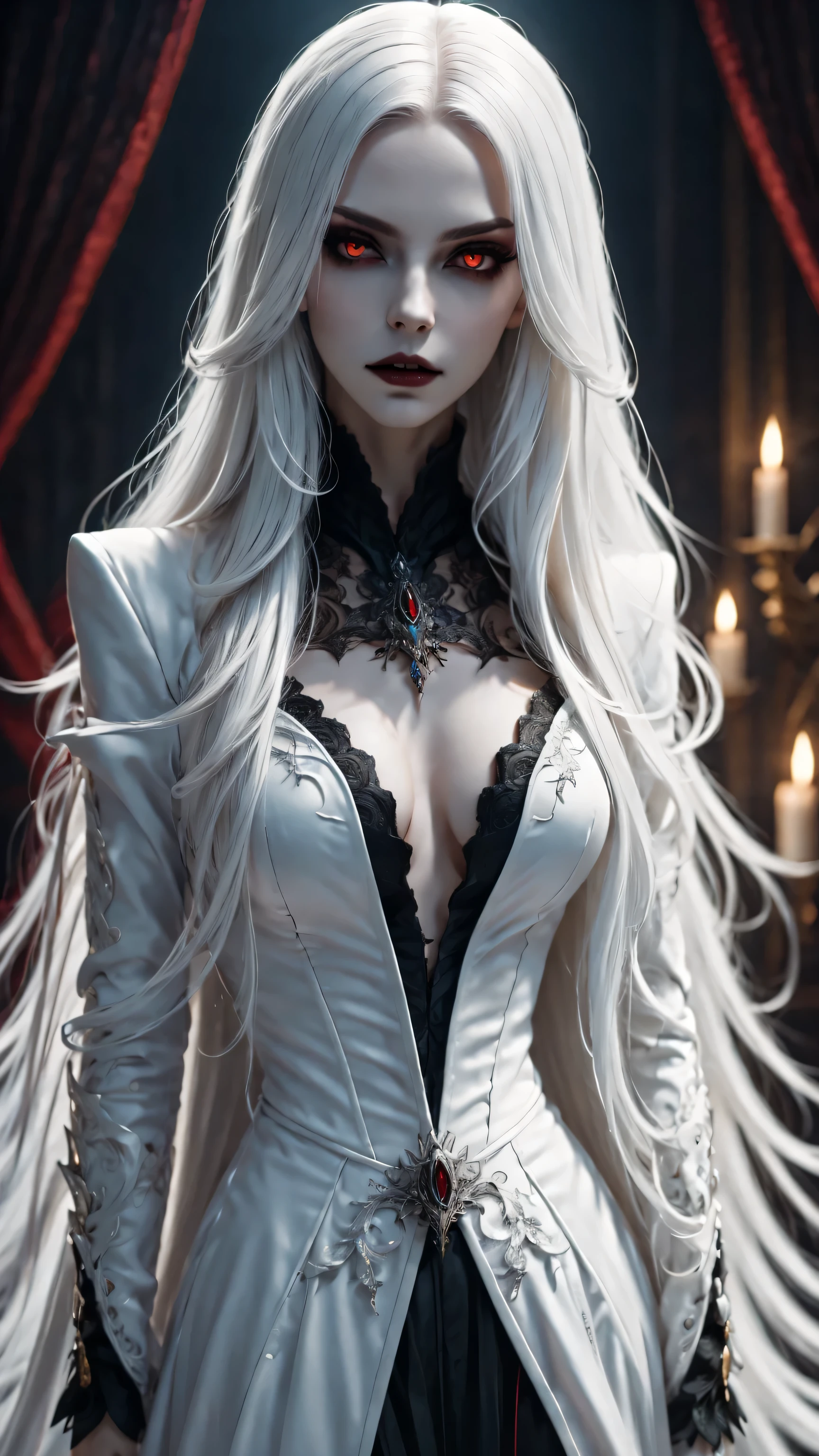 (best quality,4k,8k,high resolution,masterpiece:1.2),Super detailed,(actual,photoactual,photo-actual:1.37),gothic style,The atmosphere is gloomy,dark shadow,weird,unforgettable beauty,vampire girl,red eyes,Pale complexion,long hair,flowing long skirt,night view,Mysterious moonlight,hint of blood red,Gloomy and mysterious,Palette: deep black and rich purple,dramatic lighting,Ethereal and supernatural beings