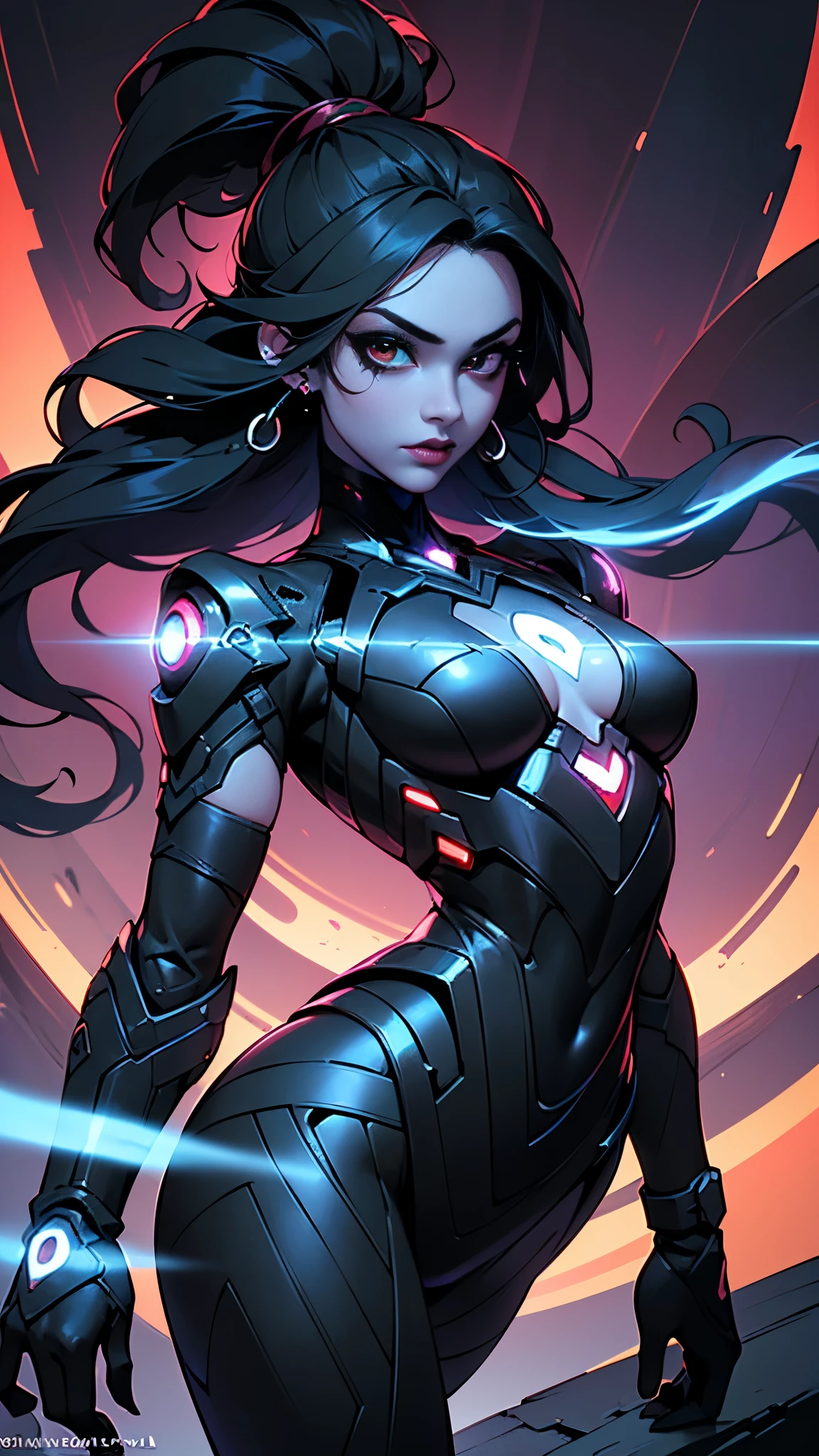 Cyborg d&#39;Ariana Grande, Cybersamouraï, nu, Cheveux longs, yeux bleus, cheveux noirs, gros seins, encolure, cuisses larges, la science-fiction, Ironman ciborg :1.4, cyberpunk,( fond noir brille courbe: 1.25),8K plus détaillé.moteur irréel:1.4,HD,La meilleure qualité:1.4, Photoréaliste:1.4, Texture de la peau:1.4, chef-d&#39;œuvre:1.8,chef-d&#39;œuvre, meilleure qualité,objet Objet], (traits du visage détaillés:1.3),(beaux yeux rouges :1.4 ),(anatomie parfaite),lingerie sexy rose,(Cybersamouraï blanc:1.4),(fond de grande grotte en pierre :1.4) ,(doigts détaillés :1.4 ), (  Cíborg Ironman ),(Chef-d&#39;œuvre:1.2), (meilleure qualité:1.2),(Chef-d&#39;œuvre:1.2), (meilleure qualité:1.2),(mini-jupe cyborg:1.4), (ciborg de bragas), (contexte noir pierres grotte caverne :1.4), (peau foncée noire africaine :1.4), (anatomie parfaite), ,( cyberpunk 2.1),( style kawaii :1.4), (Cheveux longs rojo:1.4) 