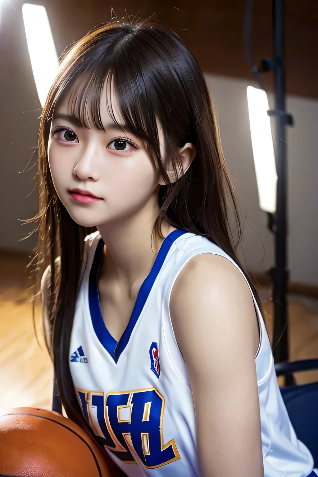 1 名女孩,美丽而细致的眼睛,可愛的,专业照明,最好的品質, 篮球美女