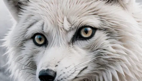 ((Close up):1.1), Outline with black ink, smooth lines, Express expressions and postures through ink contrast, The background is Arctic Tundra. Emphasize light, shadow and space. Drawing of Exotic Arctic Fox. ((detailed_beautiful-eyes):1.1), fine art piece...