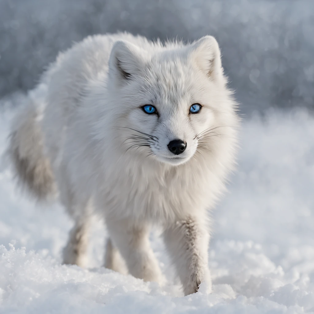 (best quality,ultra-detailed),arctic fox,deep snow,chases,mouse,quick movements,fluffy tail,sharp teeth,intense gaze,white fur,icy blue eyes,freezing wind,subzero temperatures,snow-covered landscape,northern lights,glowing moonlight,harsh winter,icy breath,pristine wilderness,playful jumps,paw prints in the snow,stealthy predator,escape maneuvers,elusive prey,hunting instincts,blizzard conditions,endless white expanse,icy silence,majestic hunter,graceful leaps,ferocious determination,seamless camouflage,cold environment,heart-pounding pursuit,inhospitable terrain.