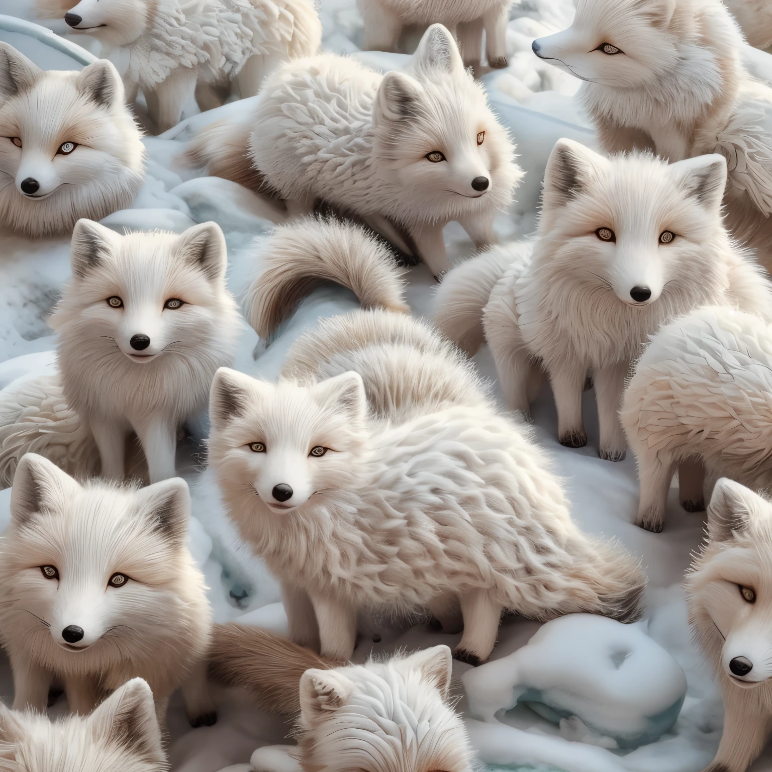 (La best quality,high resolution,super detailed,actual),Cute knitted arctic fox，in the snow，smiley face，（（A masterpiece full of fantasy elements）））， （（best quality））， （（intricate details））（8k）