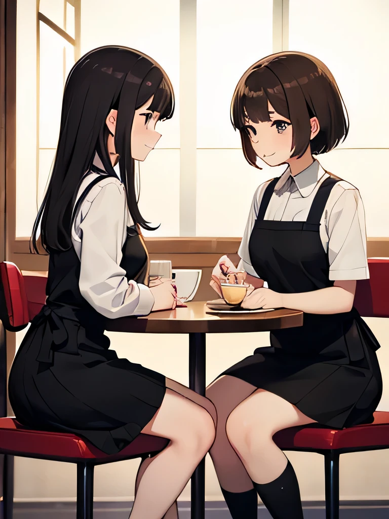 Imagen anime de dos chicas sentadas en una mesa con una taza de café -  SeaArt AI