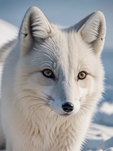 close-up of the face of an arctic fox eating fish, arctic fox,white fur, beautiful detailed eyes and face, dirty muzzle, bloody ...