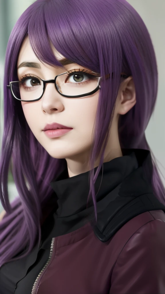 a close up of a woman with glasses and a purple hair, shalltear from overlord, in the anime series ergo proxy, misato katsuragi, in the anime film ergo proxy, anya from spy x family, hinata hyuga, chiaki nanami from danganronpa, akane owari danganronpa, illustrious makinami