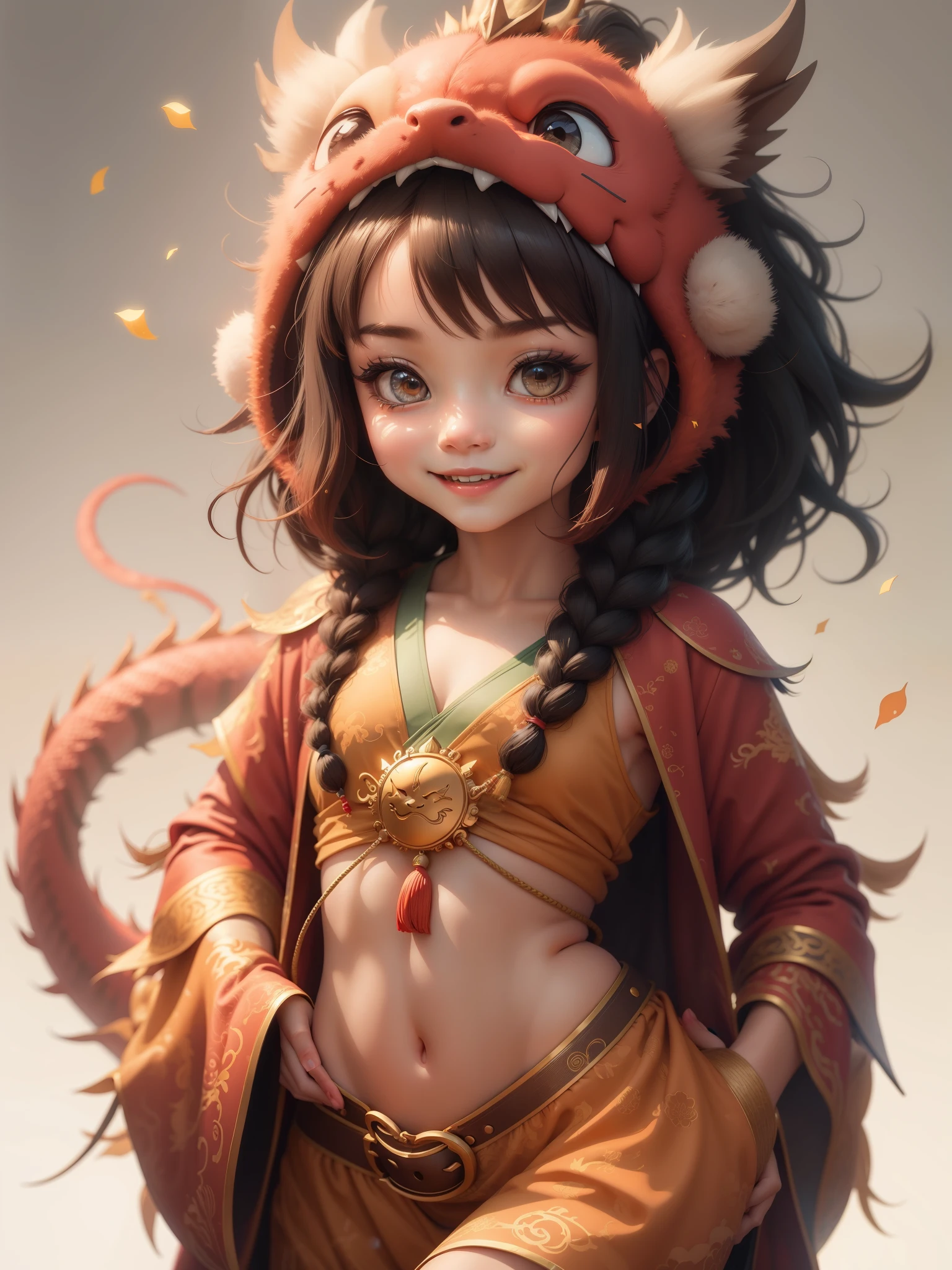 Q version，young chinese dragon，Smile，，Cute and cute，comic style，Flat coating，minimalist art，simple background，（monochrome background：1.4），Resolution up to 8K，Exhibit ultra-high quality。
Waiting to begin 