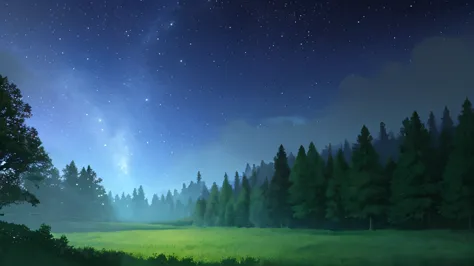 the forest, night, stars, ominous atmosphere, no people